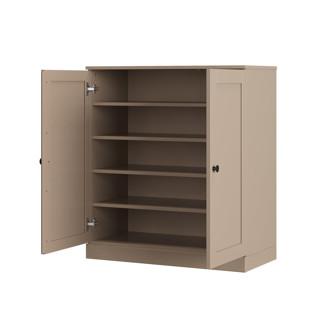 100% Solid Wood Shoe Storage Cabinet with Shaker Doors, Adjustable Shelves, Space Saving Stackable Entryway Organizer, 32" W x 35.75" H