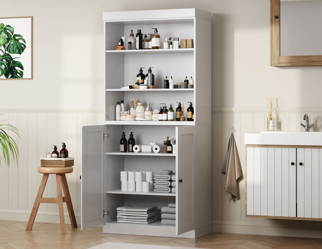 100% Solid Brazilian Pine Wood 32" Bathroom Storage Cabinet with Bottom Shaker Doors and Adjustable Shelves