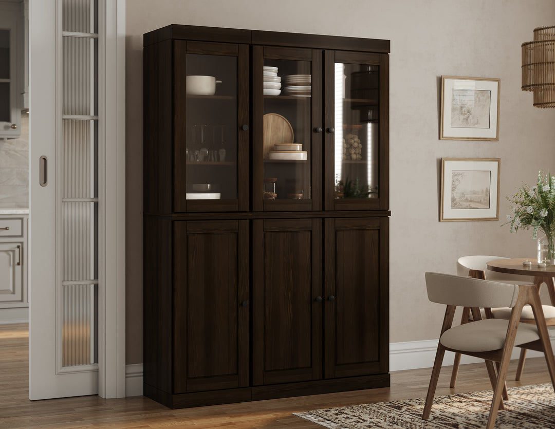 100% Solid Wood Kitchen Pantry China Cabinet, Tall Freestanding Modular Storage with Glass & Raised Panel Doors, Adjustable Shelves, 48.5" W x 71.5" H