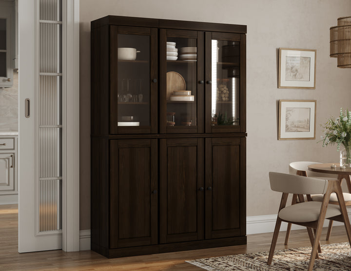 100% Solid Wood Kitchen Pantry China Cabinet, Tall Freestanding Modular Storage with Glass & Raised Panel Doors, Adjustable Shelves, 48.5" W x 71.5" H