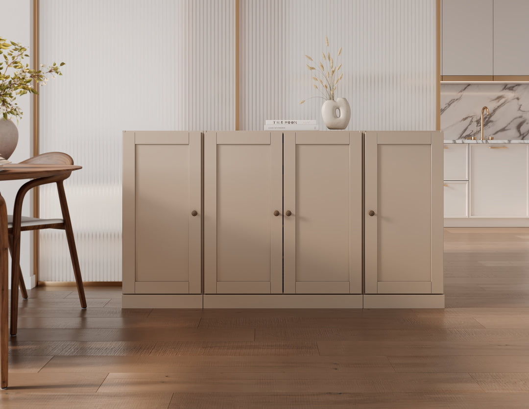 100% Solid Brazilian Pine Wood Sideboard, Shaker Doors, 2 Drawers, Adjustable Shelves, 65" Wide, 35.75" Tall