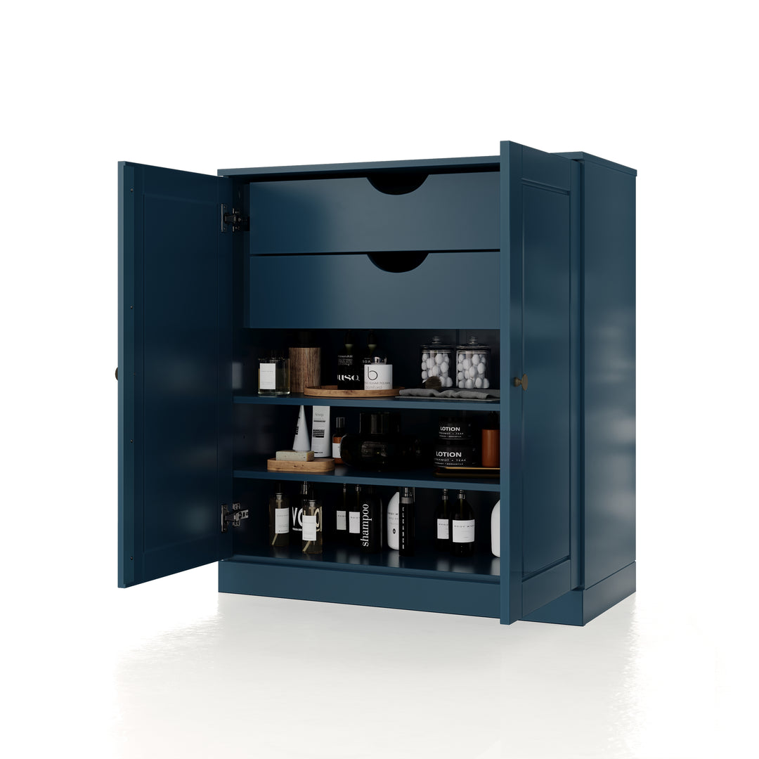 100% Solid Wood 32" Bathroom Cabinet with Raised Panel Wood Doors, 2-Drawers