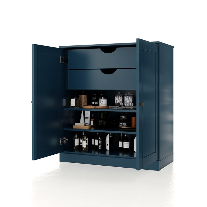 100% Solid Wood 32" Bathroom Cabinet with Raised Panel Wood Doors, 2-Drawers