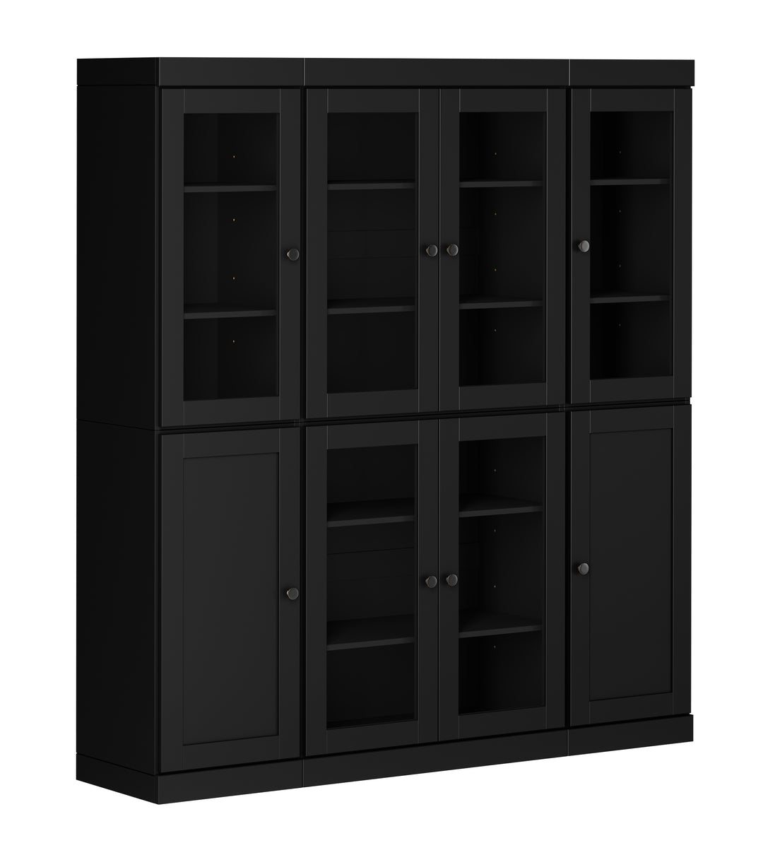 100% Solid Wood 65" China Pantry Cabinet, 6 Clear Glass, 2 Shaker Wood Doors