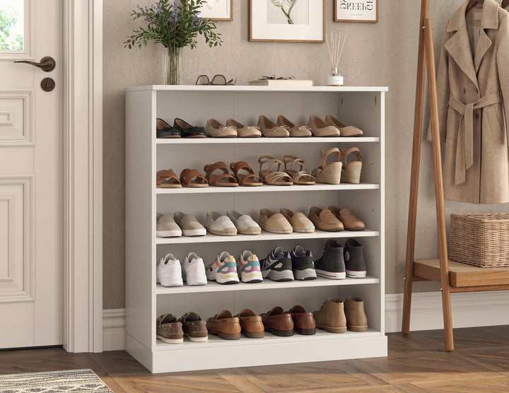 100% Solid Wood Open Shoe Storage Cabinet with Adjustable Shelves, Space Saving Stackable Entryway Organizer, 32" W x 35.75" H
