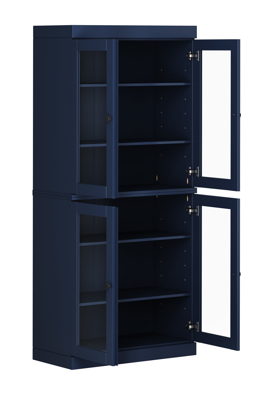 100% Solid Wood 6-Shelf 32" Bookcase, 4 Clear Glass Doors, Adjustable Shelves