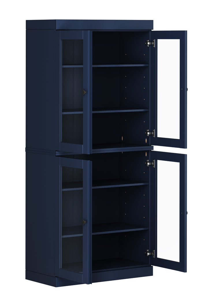 100% Solid Wood 6-Shelf 32" Bookcase, 4 Clear Glass Doors, Adjustable Shelves