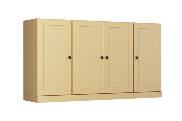 100% Solid Brazilian Pine Wood Sideboard, Shaker Doors, 2 Drawers, Adjustable Shelves, 65" Wide, 35.75" Tall