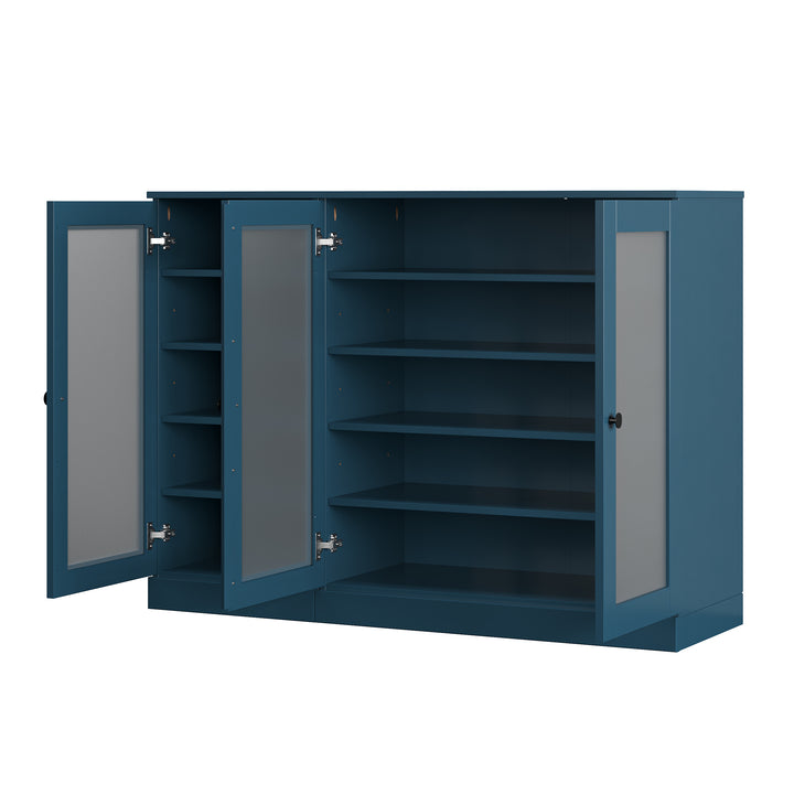 100% Solid Wood Frosted Glass Door Shoe Storage Cabinet, Adjustable Shelves, Space Saving Modular Entryway Organizer, 48.5" W x 35.75" H