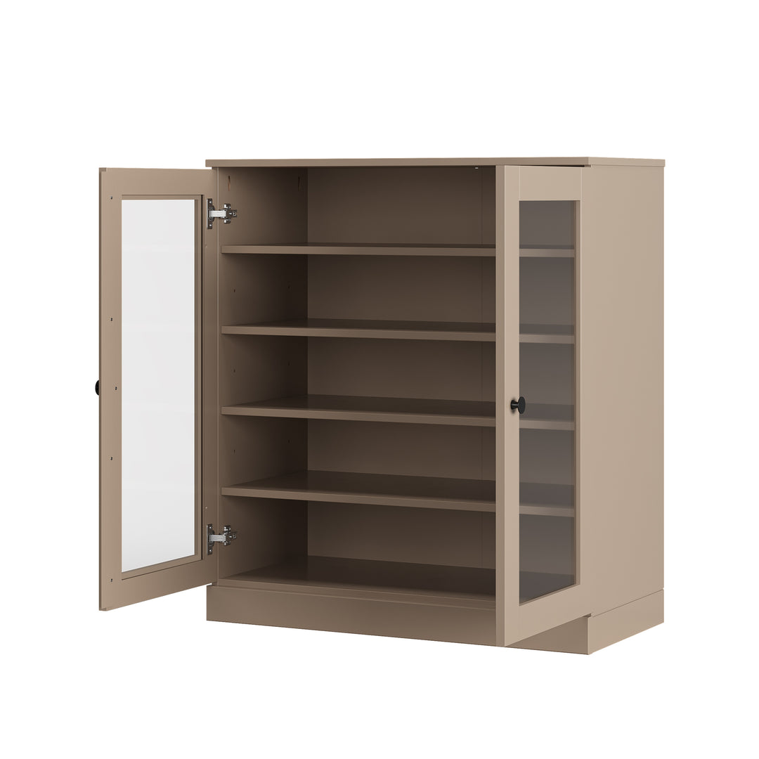 100% Solid Wood Glass Door Shoe Storage Cabinet with Adjustable Shelves, Space Saving Stackable Entryway Organizer, 32" W x 35.75" H