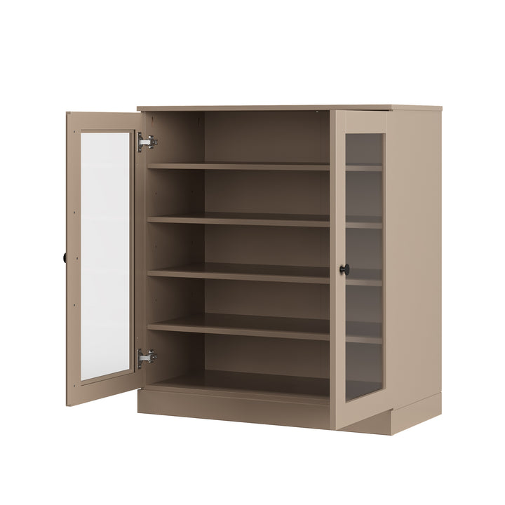 100% Solid Wood Glass Door Shoe Storage Cabinet with Adjustable Shelves, Space Saving Stackable Entryway Organizer, 32" W x 35.75" H