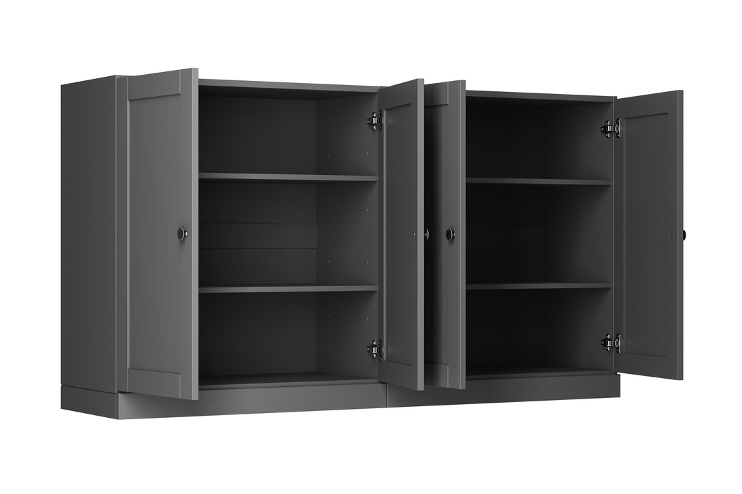 100% Solid Brazilian Pine Wood Sideboard, Shaker Doors, Adjustable Shelves, 64" Wide, 35.75" Tall