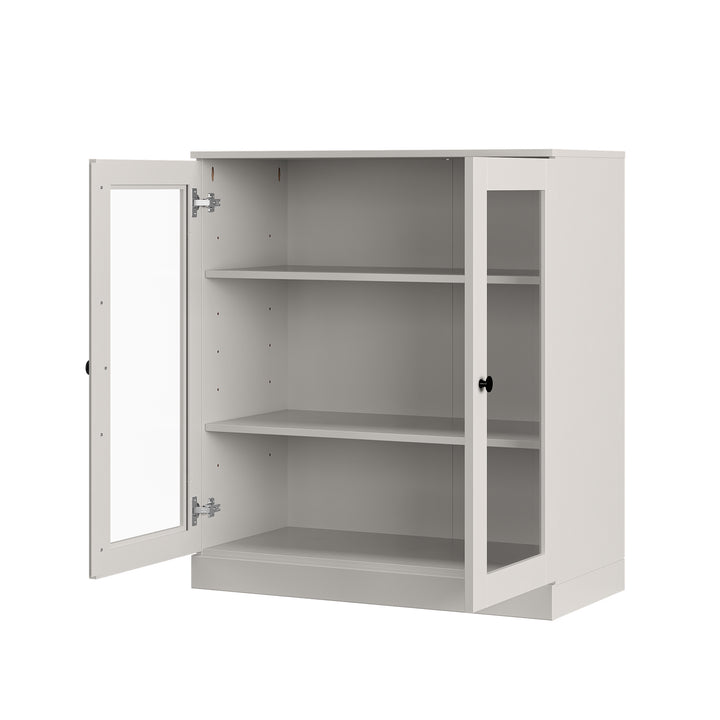 100% Solid Wood Freestanding Bathroom Linen Storage Cabinet with Glass Doors, Adjustable Shelves, 32" W x 35.75" H