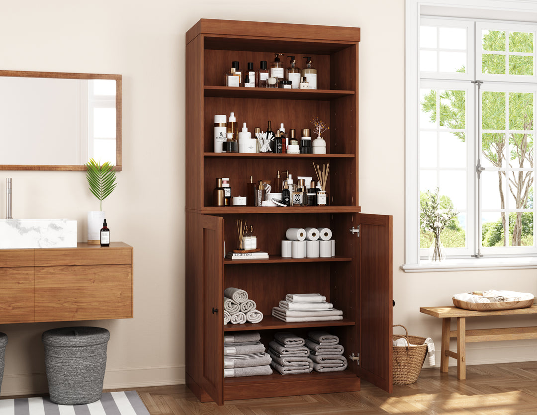 100% Solid Brazilian Pine Wood 32" Bathroom Storage Cabinet with Bottom Shaker Doors and Adjustable Shelves