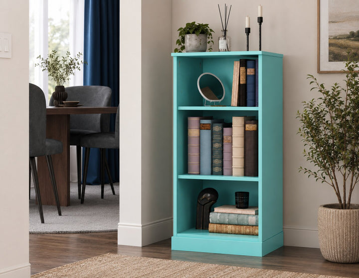 100% Solid Brazilian Pine Wood 3-Shelf Bookcase, Adjustable Shelves, 16.5" Wide, 35.75" Tall, 16.5" Bookcases - Palace Imports