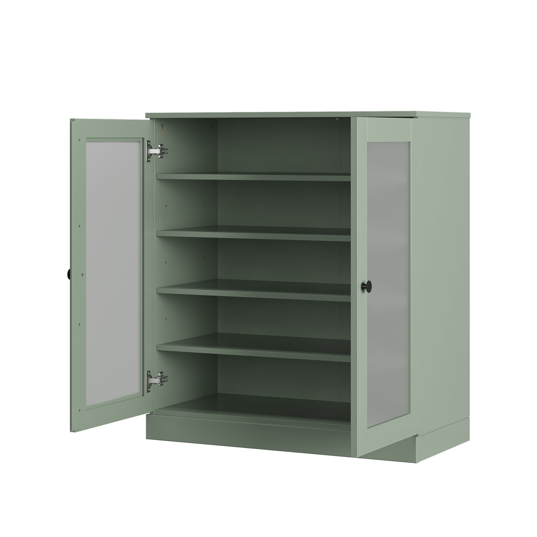100% Solid Wood Frosted Glass Door Shoe Storage Cabinet with Adjustable Shelves, Space Saving Stackable Entryway Organizer, 32" W x 35.75" H