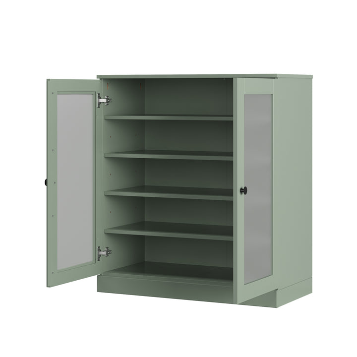 100% Solid Wood Frosted Glass Door Shoe Storage Cabinet with Adjustable Shelves, Space Saving Stackable Entryway Organizer, 32" W x 35.75" H