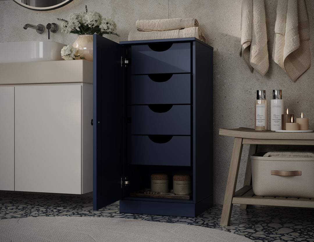 100% Solid Wood Bathroom Storage Cabinet, Raised Panel Door, 4 Drawers, Adjustable Shelves, 16.5" Wide, 35.75" Tall