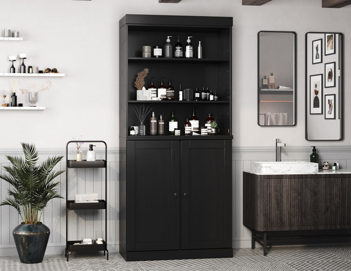 100% Solid Wood 32" Bathroom Cabinet with Shelves, Shaker Wood Doors, 2-Drawers