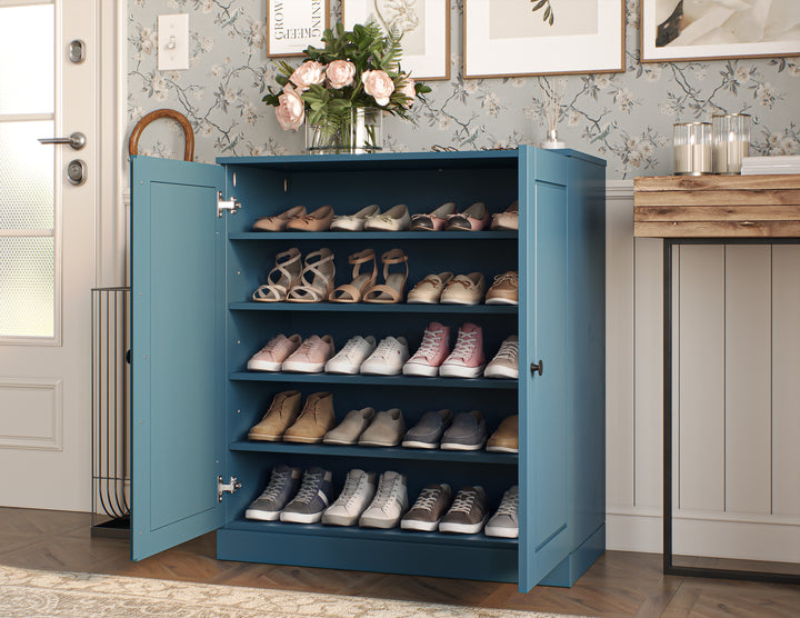 100% Solid Wood Shoe Storage Cabinet with Raised Panel Doors, Adjustable Shelves, Space Saving Stackable Entryway Organizer, 32" W x 35.75" H