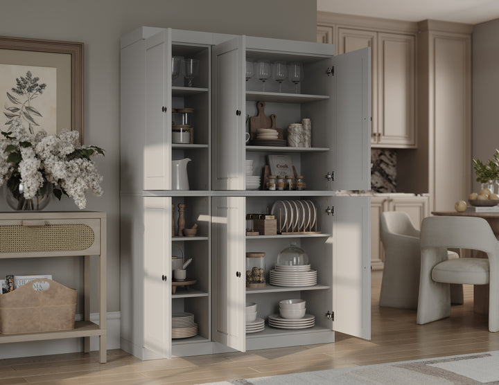 100% Solid Wood Kitchen Pantry Cabinet, Tall Freestanding Modular Storage with Raised Panel Doors, Adjustable Shelves, 48.5" W x 71.5" H