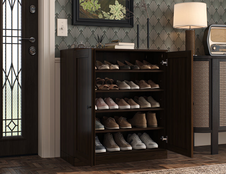100% Solid Wood Shoe Storage Cabinet with Shaker Doors, Adjustable Shelves, Space Saving Stackable Entryway Organizer, 32" W x 35.75" H