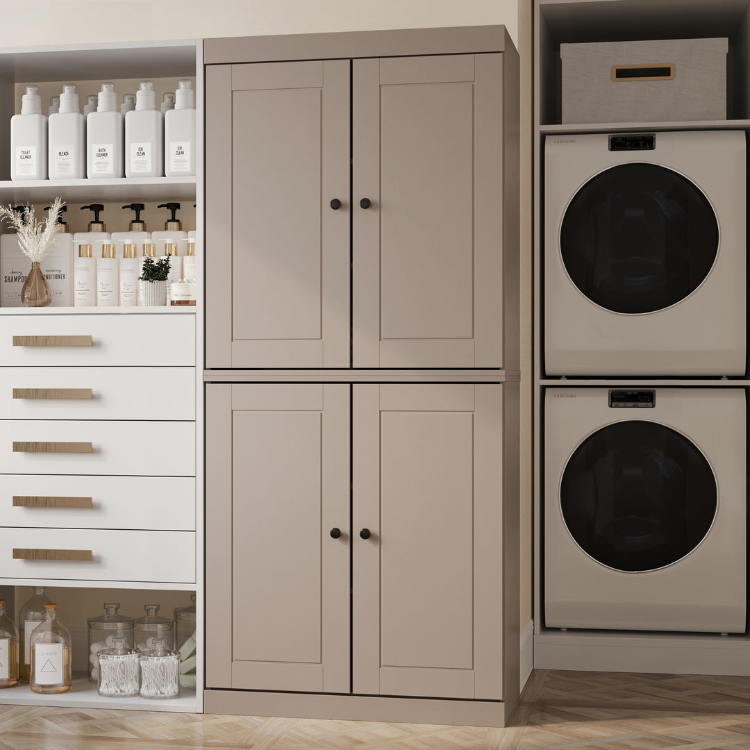 100% Solid Brazilian Pine Wood Bathroom & Laundry Storage Cabinet, Raised Panel Doors, Adjustable Shelves, 32" Wide, 71.5" Tall