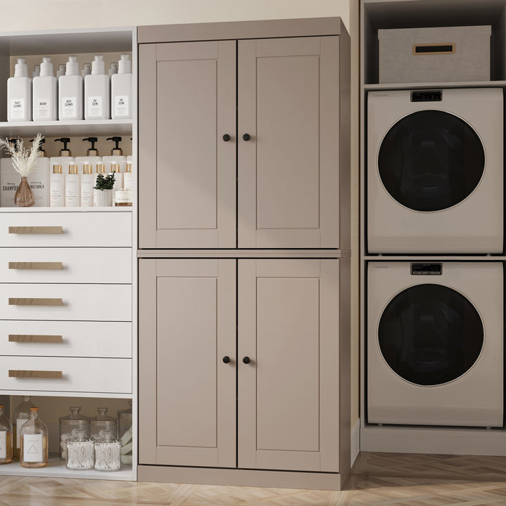 100% Solid Brazilian Pine Wood Bathroom & Laundry Storage Cabinet, Raised Panel Doors, Adjustable Shelves, 32" Wide, 71.5" Tall