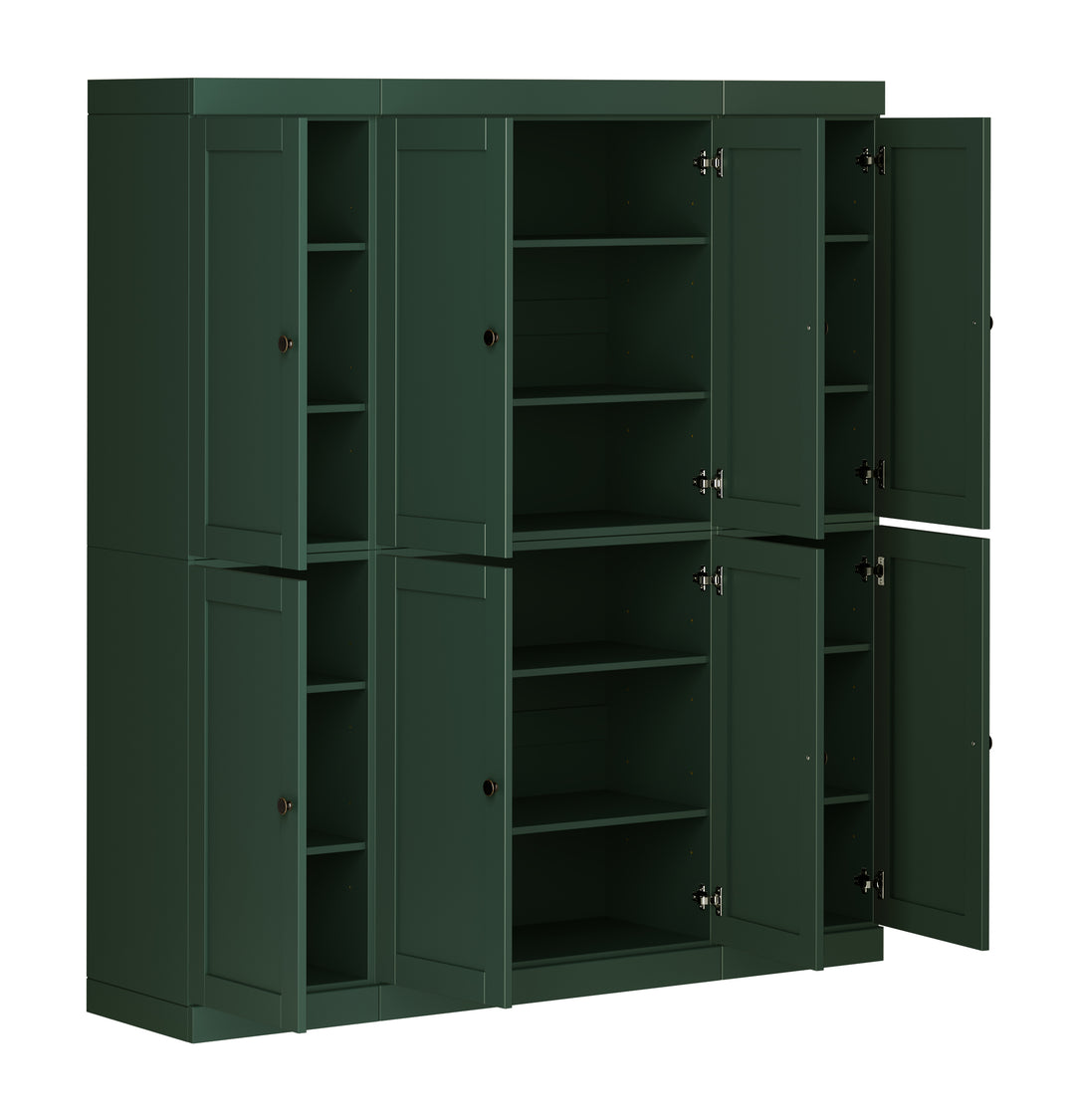 100% Solid Wood 65" Pantry Cabinet, 8 Shaker Wood Doors