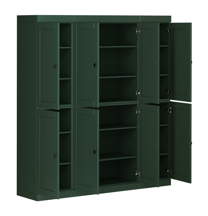 100% Solid Wood 65" Pantry Cabinet, 8 Shaker Wood Doors