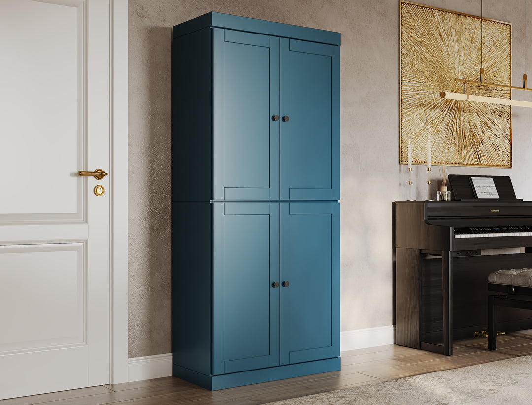 100% Solid Wood 6-Shelf 32" Bookcase, Shaker Wood Doors, Adjustable Shelves