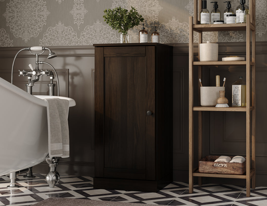 100% Solid Pine Wood Bathroom Storage Cabinet, Shaker Door, 4 Drawers, Adjustable Shelves, 16.5" Wide, 35.75" Tall
