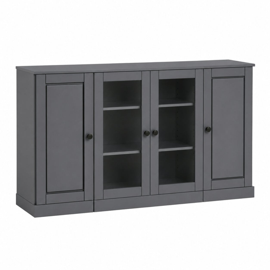 100% Solid Wood TV Stand with Raised Panel, Clear Glass Doors and Adjustable Shelves for TVs up to 65"