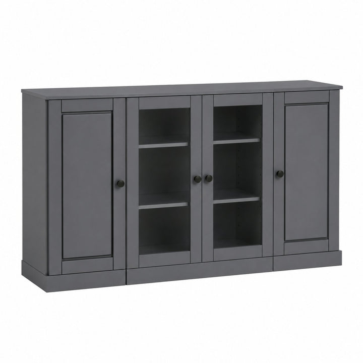 100% Solid Wood TV Stand with Raised Panel, Clear Glass Doors and Adjustable Shelves for TVs up to 65"