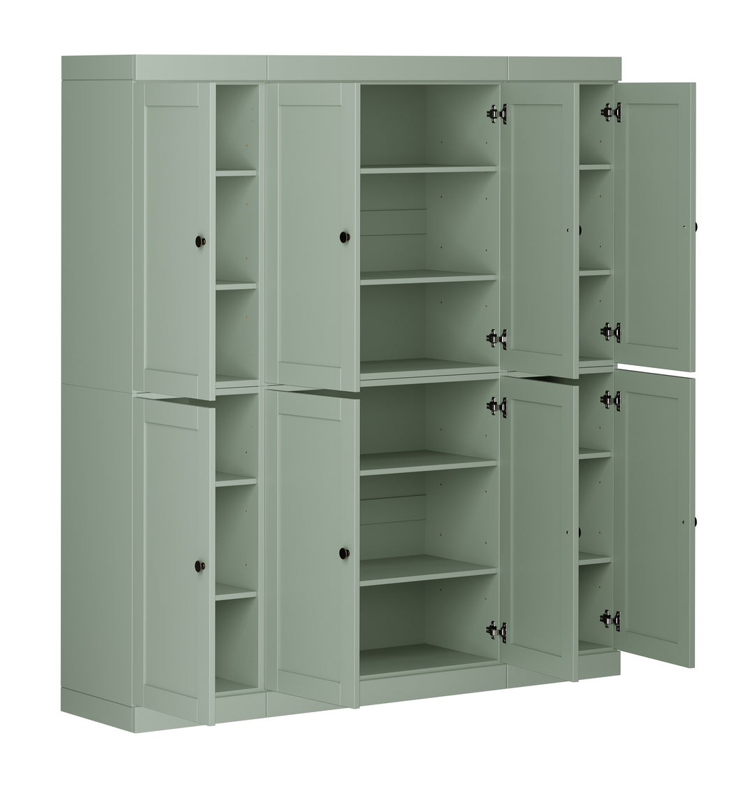 100% Solid Wood 65" Pantry Cabinet, 8 Shaker Wood Doors