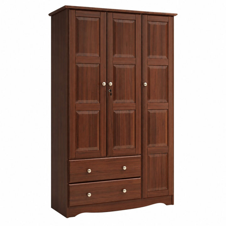100% Solid Wood 3-Door Wardrobe Armoire with Raised Panel Doors, Bedroom Closet Storage - Grand Collection with Metal Knobs