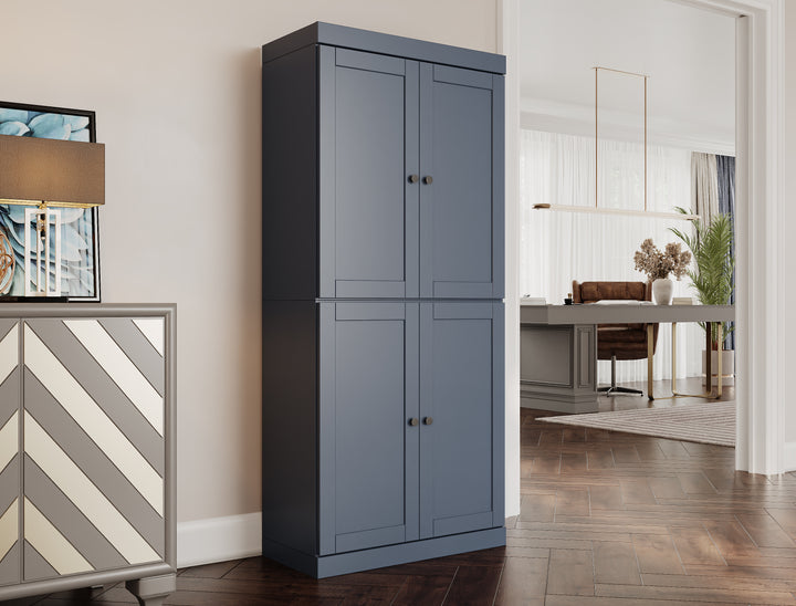 100% Solid Wood 6-Shelf 32" Bookcase, Shaker Wood Doors, Adjustable Shelves