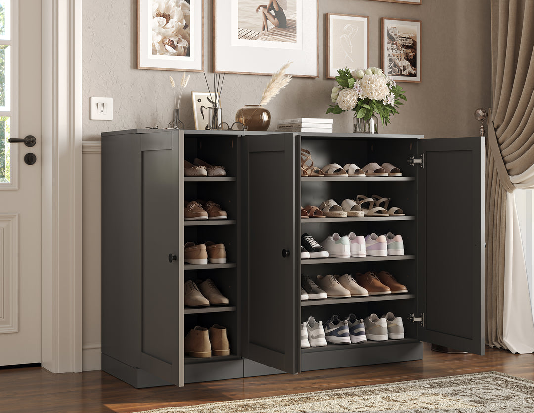 100% Solid Wood Shoe Storage Cabinet with Shaker Doors, Adjustable Shelves, Space Saving Modular Entryway Organizer, 48.5" W x 35.75" H