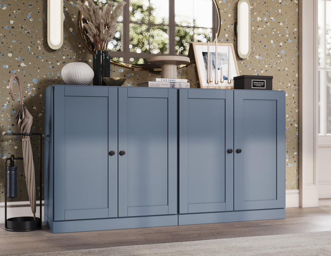 100% Solid Brazilian Pine Wood Sideboard, Shaker Doors, Adjustable Shelves, 64" Wide, 35.75" Tall