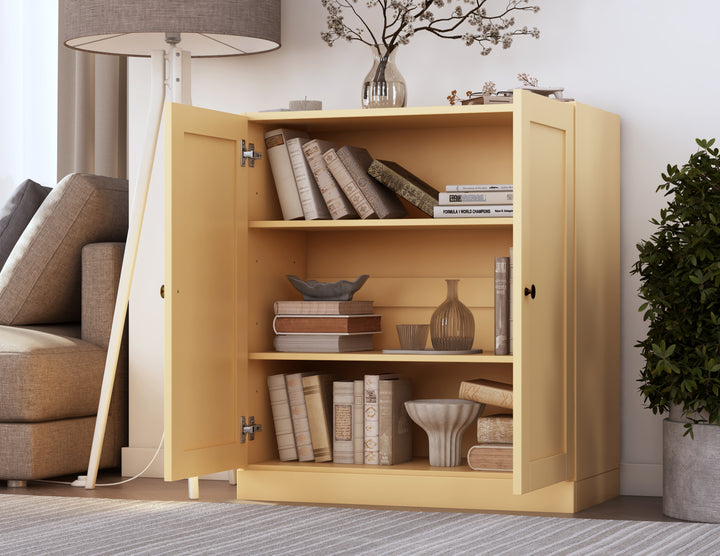 100% Solid Wood 3-Shelf 32" Bookcase, 2 Shaker Wood Doors, Adjustable Shelves