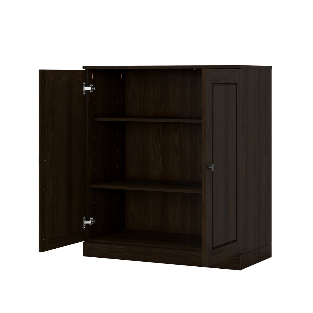 100% Solid Wood 3-Shelf Bookcase with Doors, Storage Bookshelf with Adjustable Shelves, 32" W x 35.75" H