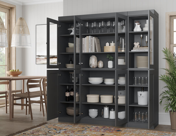 100% Solid Wood 65" China Pantry Cabinet, 6 Clear Glass, 2 Shaker Wood Doors