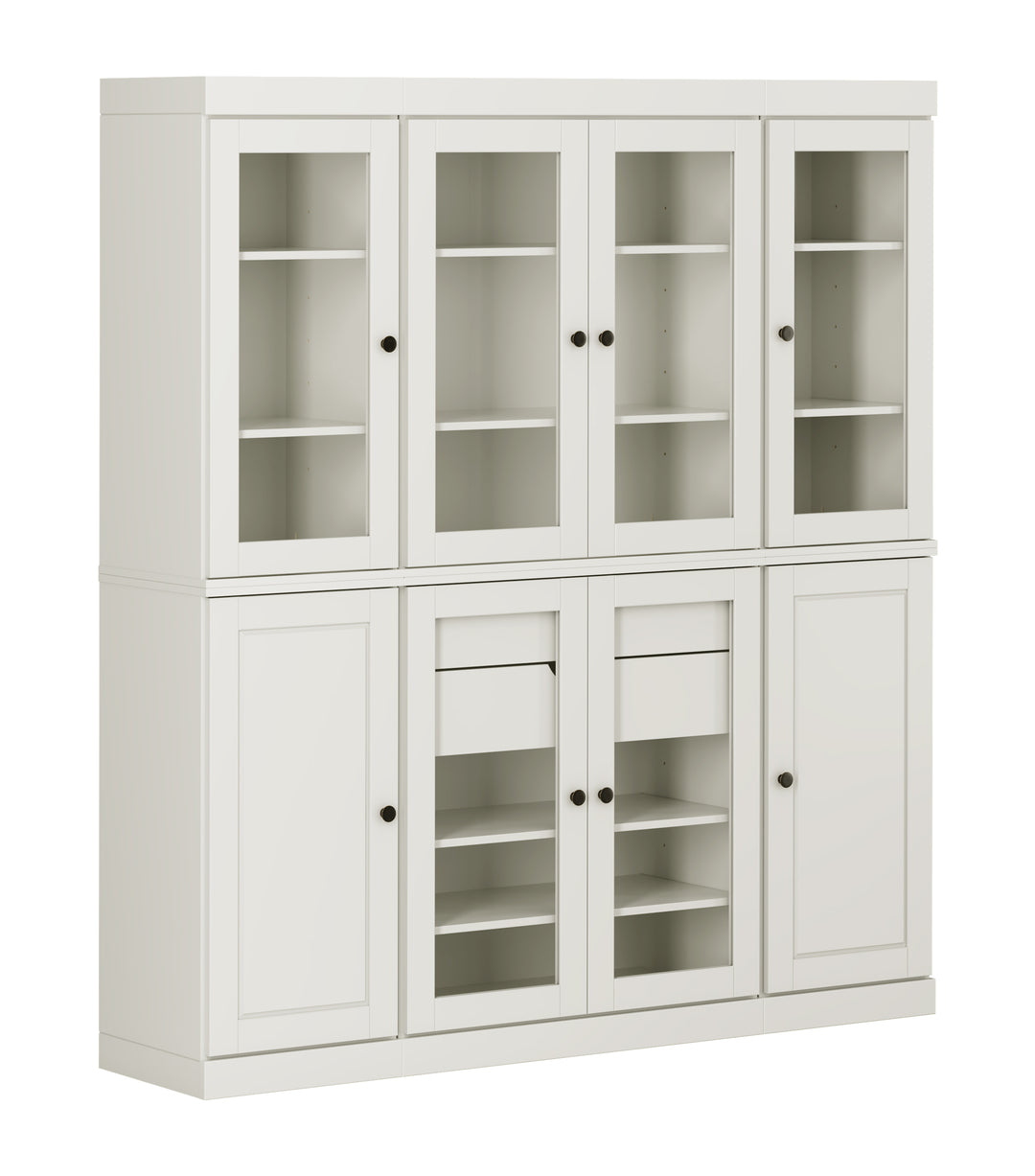 100% Solid Wood Kitchen Pantry Cabinet, Tall Freestanding Modular Storage with Glass Doors & 2 Drawers, Adjustable Shelves, 65" W x 71.5" H