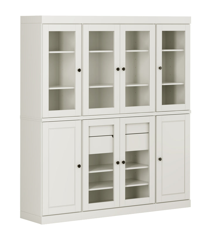 100% Solid Wood Kitchen Pantry Cabinet, Tall Freestanding Modular Storage with Glass Doors & 2 Drawers, Adjustable Shelves, 65" W x 71.5" H
