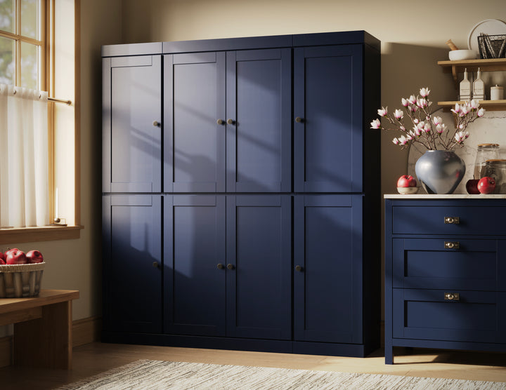 100% Solid Wood 65" Pantry Cabinet, 8 Shaker Wood Doors, 2 Drawers