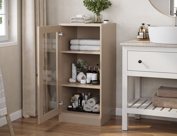100% Solid Wood 16.5" Small Bathroom Cabinet with Clear Glass Door, Adjustable Shelves