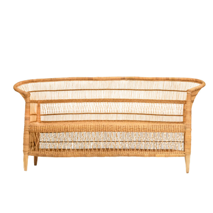 100% Handwoven Natural Rattan 3-Seater Indoor Settee with Solid Wood Frame, Boho Coastal Farmhouse Accent Seating – Authentic African Craftsmanship
