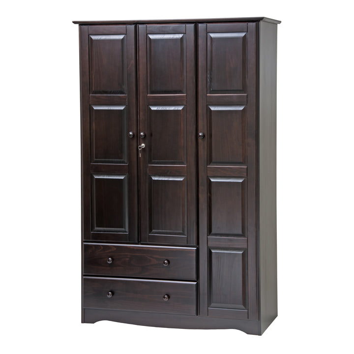 100% Solid Wood 3-Door Wardrobe Armoire with Raised Panel Doors, Bedroom Closet Storage - Grand Collection