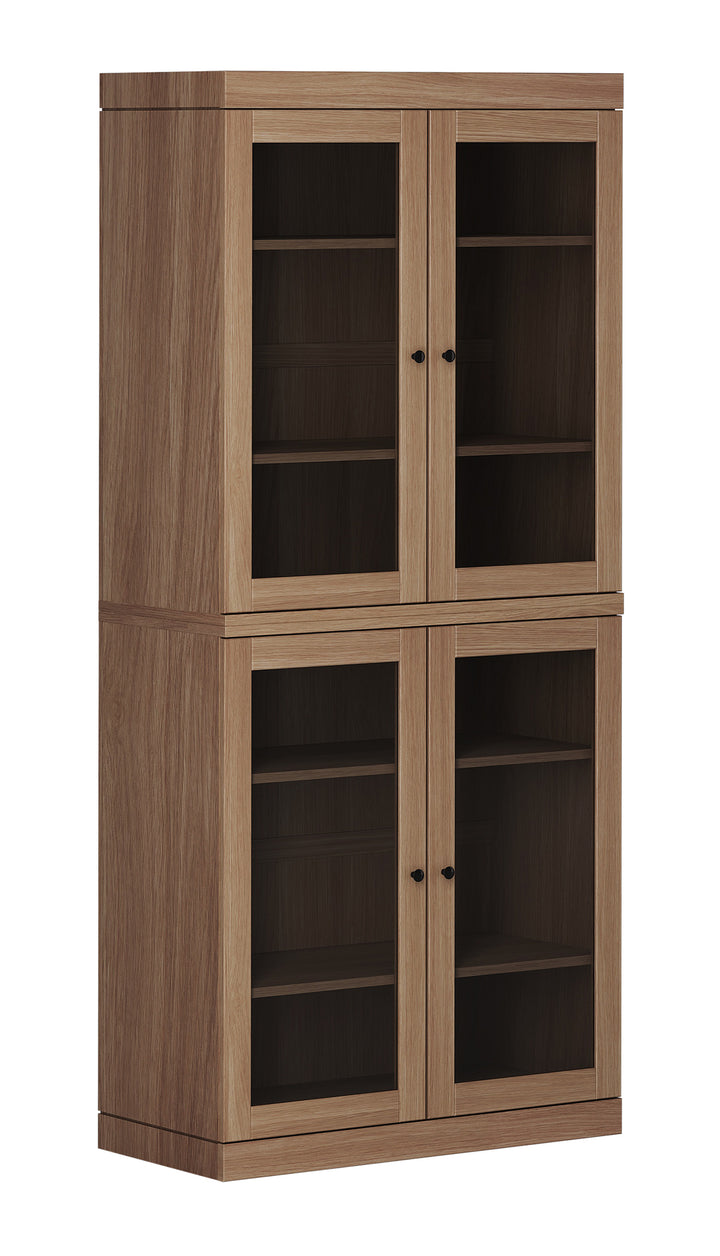 Premium 100% Solid European Oak Hardwood 6-Shelf Modular Bookcase with Tinted Glass Doors – 32" Wide, 71.5" Tall