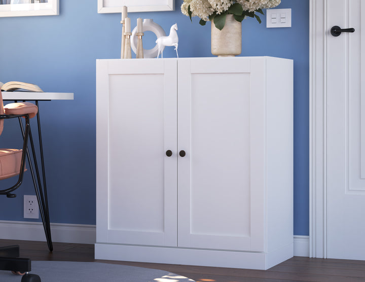 100% Solid Wood 3-Shelf 32" Bookcase, 2 Shaker Wood Doors, Adjustable Shelves